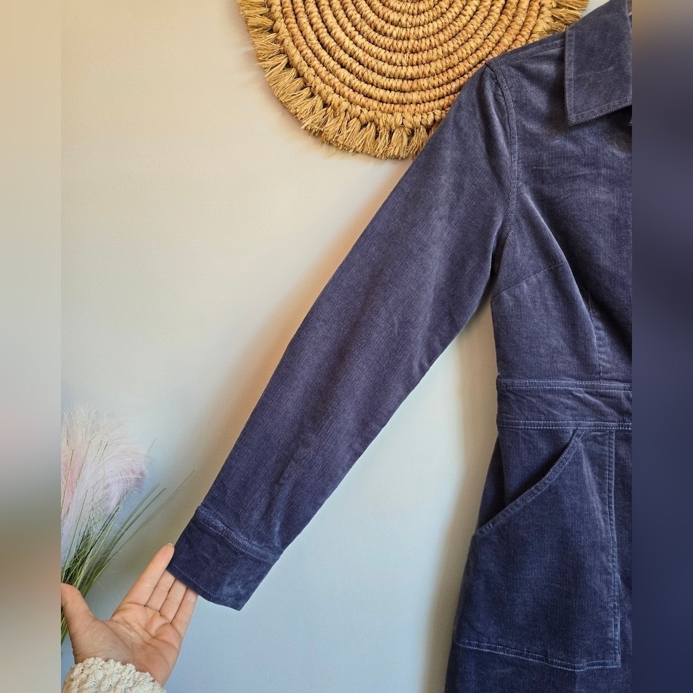 QUINCE NEW Nightshadow Blue Organic Stretch Corduroy Shirt Dress SZ Small Preppy - Picture 6 of 12